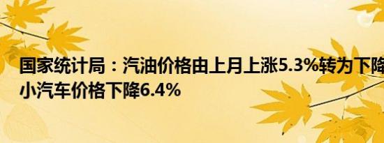 国家统计局：汽油价格由上月上涨5.3%转为下降2.7%燃油小汽车价格下降6.4%
