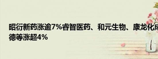 昭衍新药涨逾7%睿智医药、和元生物、康龙化成、药明康德等涨超4%