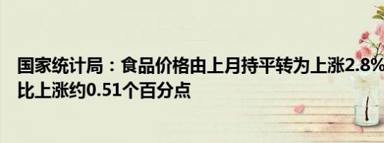 国家统计局：食品价格由上月持平转为上涨2.8%影响CPI同比上涨约0.51个百分点