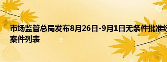 市场监管总局发布8月26日-9月1日无条件批准经营者集中案件列表