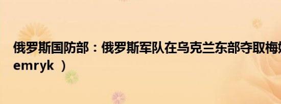 俄罗斯国防部：俄罗斯军队在乌克兰东部夺取梅姆里克（Memryk ）