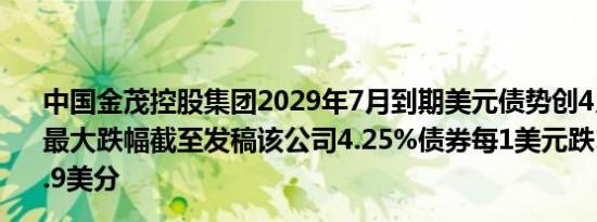 中国金茂控股集团2029年7月到期美元债势创4月12日以来最大跌幅截至发稿该公司4.25%债券每1美元跌1.5美分至75.9美分