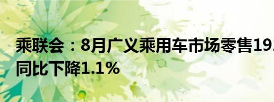 乘联会：8月广义乘用车市场零售192.1万辆 同比下降1.1%