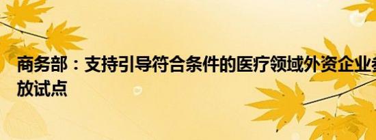 商务部：支持引导符合条件的医疗领域外资企业参与扩大开放试点
