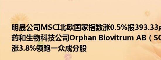 明晟公司MSCI北欧国家指数涨0.5%报393.33点瑞典生物制药和生物科技公司Orphan Biovitrum AB（SOBI.SS）收涨3.8%领跑一众成分股