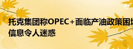 托克集团称OPEC+面临产油政策困境传递的信息令人迷惑