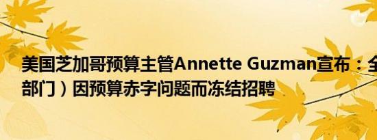 美国芝加哥预算主管Annette Guzman宣布：全市（公共部门）因预算赤字问题而冻结招聘