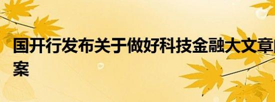 国开行发布关于做好科技金融大文章的行动方案