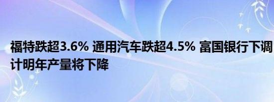 福特跌超3.6% 通用汽车跌超4.5% 富国银行下调目标价并预计明年产量将下降
