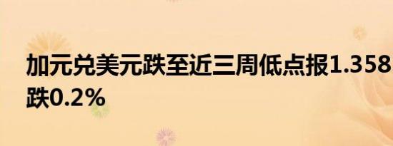 加元兑美元跌至近三周低点报1.3585日内下跌0.2%