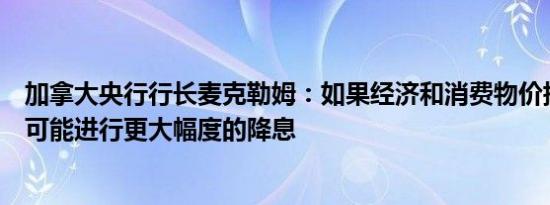 加拿大央行行长麦克勒姆：如果经济和消费物价指数疲软则可能进行更大幅度的降息