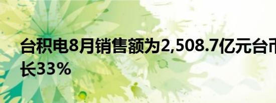 台积电8月销售额为2,508.7亿元台币同比增长33%