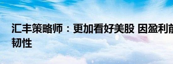 汇丰策略师：更加看好美股 因盈利前景富有韧性