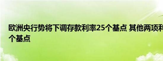 欧洲央行势将下调存款利率25个基点 其他两项利率料降60个基点