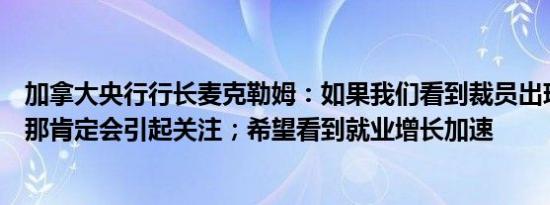 加拿大央行行长麦克勒姆：如果我们看到裁员出现大幅变化那肯定会引起关注；希望看到就业增长加速