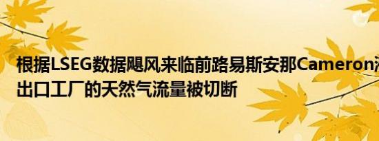 根据LSEG数据飓风来临前路易斯安那Cameron液化天然气出口工厂的天然气流量被切断