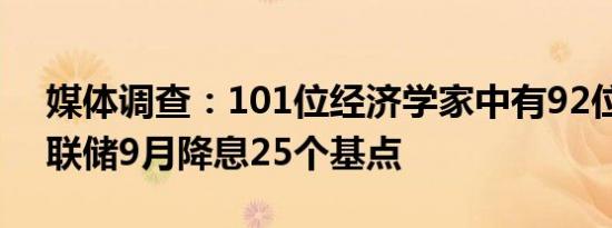 媒体调查：101位经济学家中有92位预计美联储9月降息25个基点