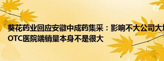 葵花药业回应安徽中成药集采：影响不大公司大块业务来自OTC医院端销量本身不是很大