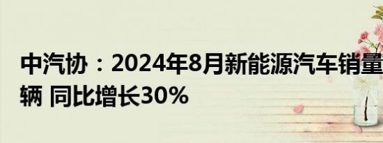 中汽协：2024年8月新能源汽车销量为110万辆 同比增长30%