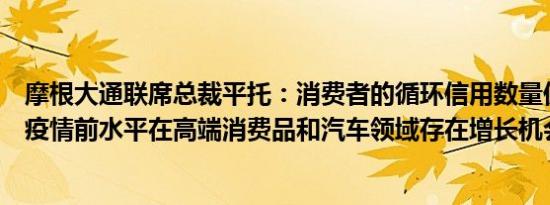 摩根大通联席总裁平托：消费者的循环信用数量仍低于新冠疫情前水平在高端消费品和汽车领域存在增长机会