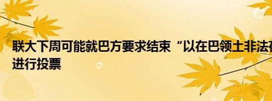联大下周可能就巴方要求结束“以在巴领土非法存在”草案进行投票