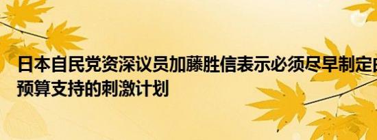 日本自民党资深议员加藤胜信表示必须尽早制定由大胆补充预算支持的刺激计划