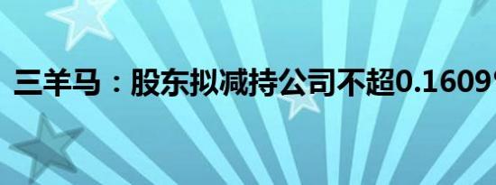 三羊马：股东拟减持公司不超0.1609%股份
