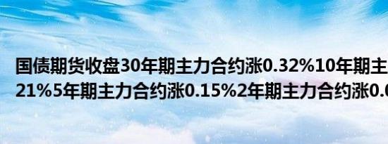 国债期货收盘30年期主力合约涨0.32%10年期主力合约涨0.21%5年期主力合约涨0.15%2年期主力合约涨0.08%