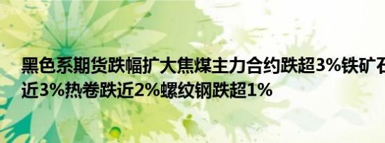 黑色系期货跌幅扩大焦煤主力合约跌超3%铁矿石、焦炭跌近3%热卷跌近2%螺纹钢跌超1%