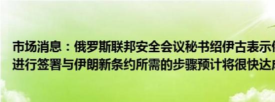 市场消息：俄罗斯联邦安全会议秘书绍伊古表示俄罗斯正在进行签署与伊朗新条约所需的步骤预计将很快达成协议