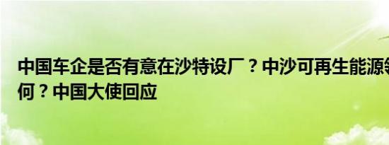 中国车企是否有意在沙特设厂？中沙可再生能源领域合作如何？中国大使回应