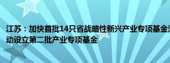 江苏：加快首批14只省战略性新兴产业专项基金落地投资 启动设立第二批产业专项基金
