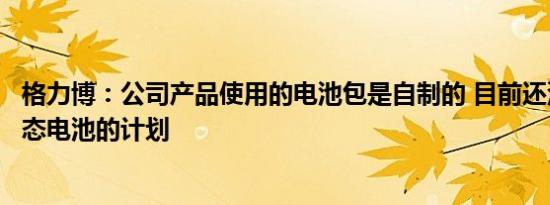 格力博：公司产品使用的电池包是自制的 目前还没有研发固态电池的计划