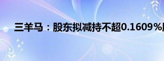 三羊马：股东拟减持不超0.1609%股份