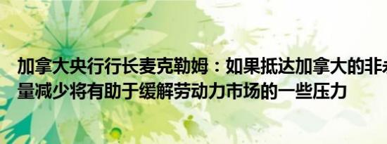 加拿大央行行长麦克勒姆：如果抵达加拿大的非永久居民数量减少将有助于缓解劳动力市场的一些压力