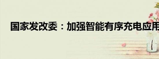 国家发改委：加强智能有序充电应用推广