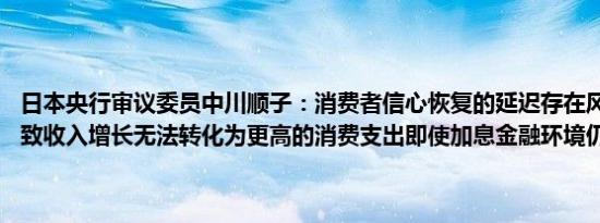 日本央行审议委员中川顺子：消费者信心恢复的延迟存在风险这可能导致收入增长无法转化为更高的消费支出即使加息金融环境仍将保持宽松.