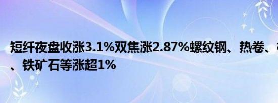 短纤夜盘收涨3.1%双焦涨2.87%螺纹钢、热卷、棉花、棉纱、铁矿石等涨超1%