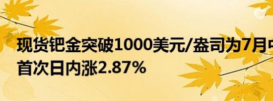 现货钯金突破1000美元/盎司为7月中旬以来首次日内涨2.87%