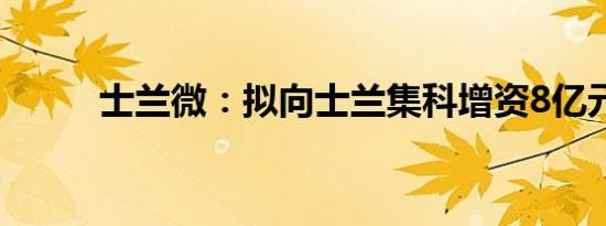 士兰微：拟向士兰集科增资8亿元