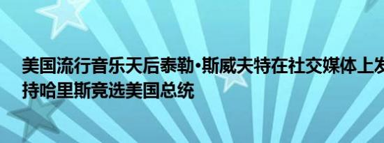 美国流行音乐天后泰勒·斯威夫特在社交媒体上发帖表示支持哈里斯竞选美国总统