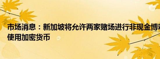 市场消息：新加坡将允许两家赌场进行非现金博彩但不允许使用加密货币