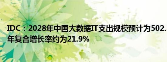 IDC：2028年中国大数据IT支出规模预计为502.3亿美元 五年复合增长率约为21.9%