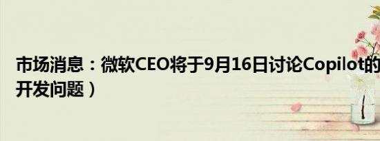 市场消息：微软CEO将于9月16日讨论Copilot的下一阶段（开发问题）