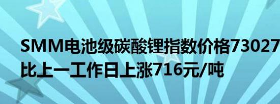SMM电池级碳酸锂指数价格73027元/吨环比上一工作日上涨716元/吨
