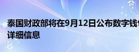 泰国财政部将在9月12日公布数字钱包政策的详细信息