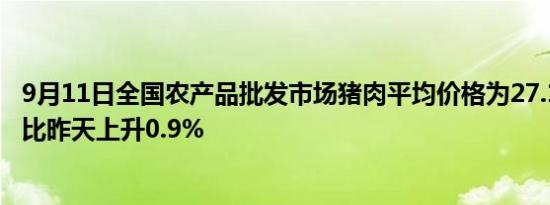9月11日全国农产品批发市场猪肉平均价格为27.15元/公斤 比昨天上升0.9%