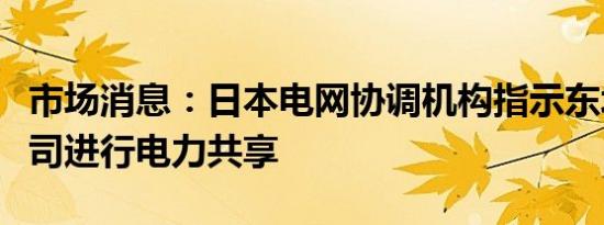 市场消息：日本电网协调机构指示东北电力公司进行电力共享