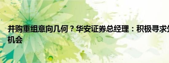 并购重组意向几何？华安证券总经理：积极寻求外延式发展机会