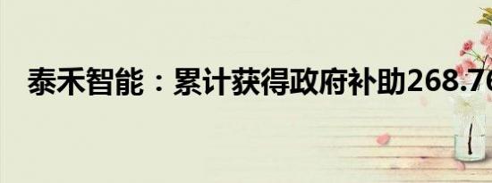 泰禾智能：累计获得政府补助268.76万元